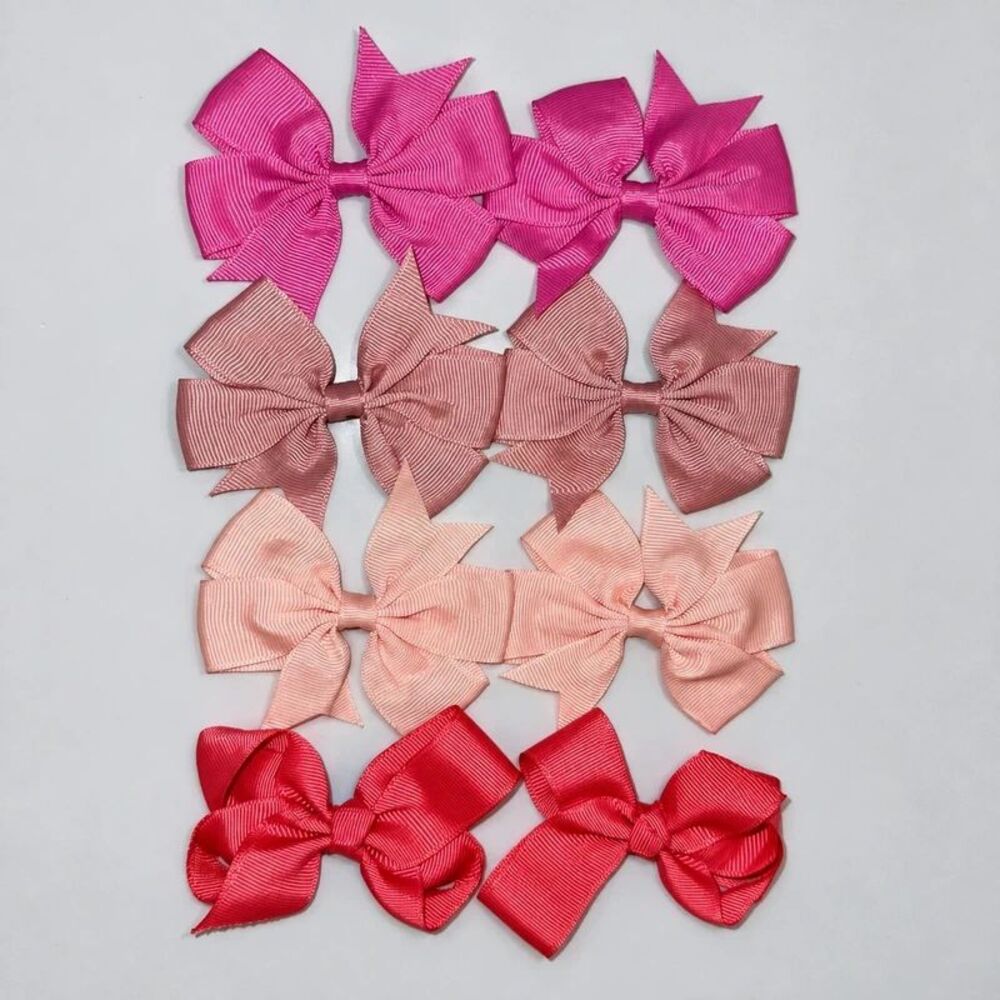 Girls Grosgrain Hair Bow Clips 8 Pc Lot 4 Matching Sets Pink Blush Coral
